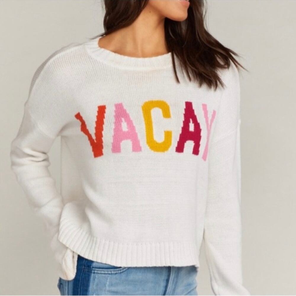 Show Me Your Mumu Cropped Varsity VACAY Sweater Small